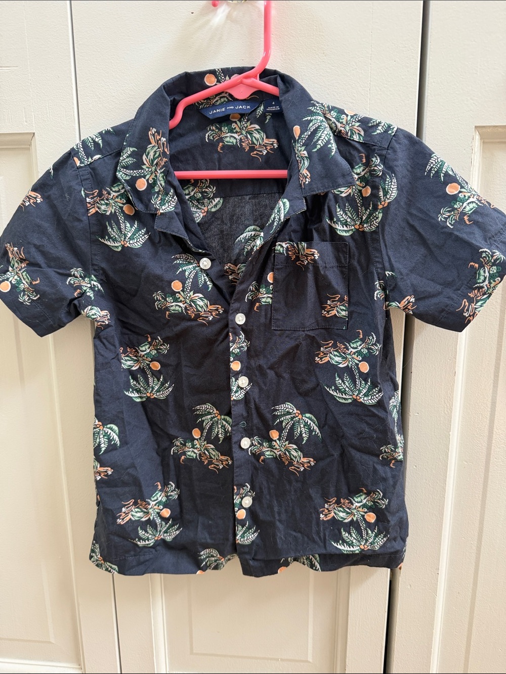 Janie and Jack Navy Tropical Palm Button-Down Shirt